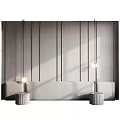 Modern Wooden Vertical Striped Wall With Beige Sofa Side Tables And Pendant Lights