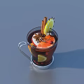 Warm Dark Spiced Beverage with Cinnamon Stick Lemon Slice and Anise Star in Glass Mug