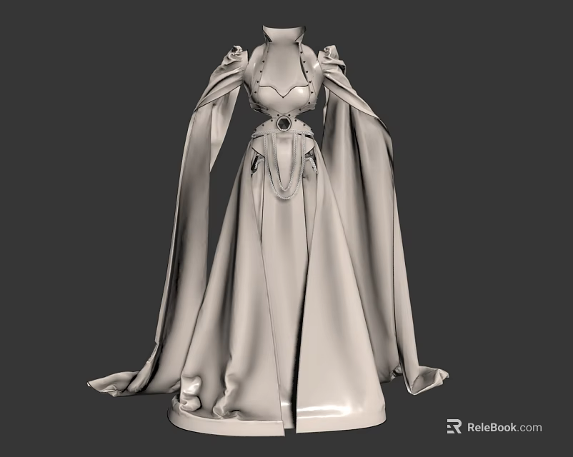 Elegant Formal Gown With Long Flowing Sleeves And Decorative Shoulder Details 3d model 