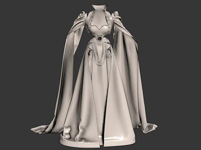 Elegant Formal Gown With Long Flowing Sleeves And Decorative Shoulder Details 3d model