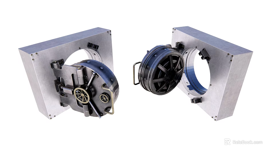 Swing Door Mechanical Components With Metal Frame Rollers Sealing And Mounting Plates 3d model 