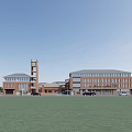 Modern School Campus With Classroom Buildings Sports Field Greenery And Urban Surroundings