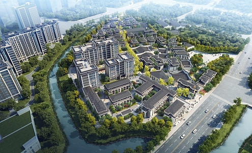 Aerial view of modern residential area 3d model