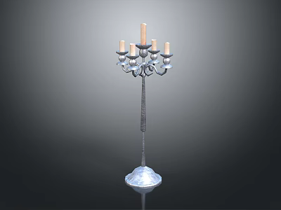 Floor Standing Candle Holder With Multiple Candle Arms And Ornate Metal Base 3d model