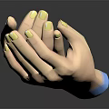 3D Hand Model With Yellow Nails Holding Small Blue Object In Palm
