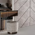Stylish Interior With Gray Chevron Pattern Panels And Golden Brass Decor Elements 3d model