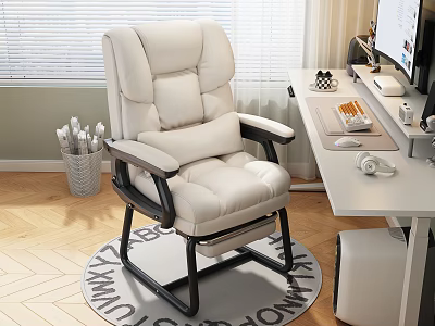 White Leather Ergonomic Office Chair For Home Office Desk Setup With Computer 3d model