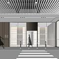 Modern Parking Garage B1 Level Entrance With Turnstiles And Sleek Ceiling Lighting Design