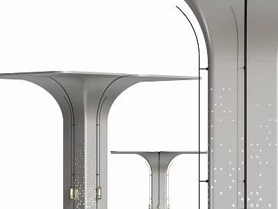 Contemporary Curved Metal Pillars With Hollowed Out Details And Elegant Arch Structure 3d model