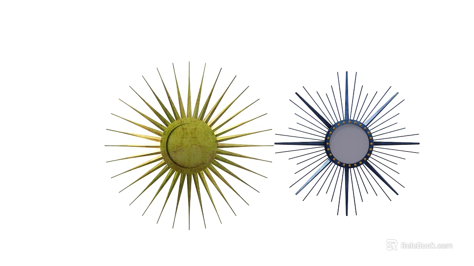 Modern Decorative Gold and Blue Mirrors with Radiating Spiked Design for Home 3d model 