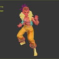 Anime Character With Spiky Black Hair Orange Pants White Top Furry Trim Action Pose Gray Background
