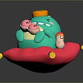 Cute Green Dino Holding Piggy Toys With Little Pink Companion On Red Cushion