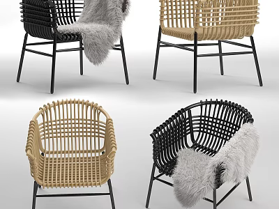 Woven Accent Chair Designs Black And Beige With Faux Fur Cushion And Metal Legs 3d model