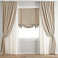 Light Beige And White Curtains With Tied Knot Design And Soft Textured Fabric