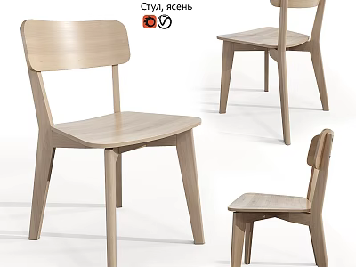 Wooden Single Chair With Modern Simple Design Displayed In Different Angles View 3d model
