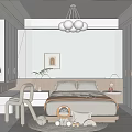 Modern Kids Room Interior With Bed Desk Chair Ceiling Lamp And Stuffed Toys