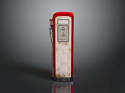 Vintage Red And White Fuel Pump With Worn Surface And Display On Gray Background 3d model
