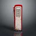 Vintage Red And White Fuel Pump With Worn Surface And Display On Gray Background