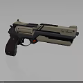 Tan And Dark Brown Tactical Pistol With Wooden Grip Le Matre Engraving And Modern Design