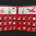 Red Christmas Advent Calendar with Decorative Drawers and Festive Holiday Elements
