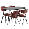 Modern Black Dining Table With Red Upholstered Metal Leg Chairs Set Design 3d model