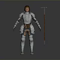 Medieval Man Standing in Silver Armor Holding Pickaxe With Brown Undergarment 3d model