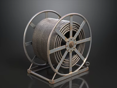 Industrial Metal Cable Reel With Steel Frame And Spokes On Black Background 3d model