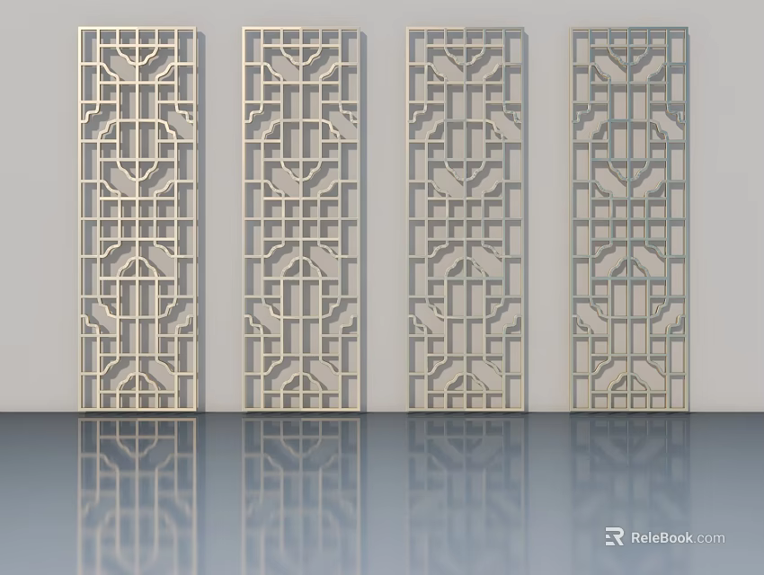 Elegant Modern Flush Doors Featuring Intricate Carved Patterns And Decorative Design 3d model