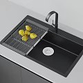 Modern Black Kitchen Sink With Drying Rack Fresh Lemons And Faucet 3d model