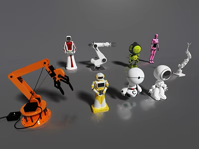 Colorful Robot Themed Decorative Ornament Set With Mechanical Figurines For Desktop Decoration 3d model