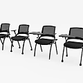 Four Black Office Chairs With Mesh Backrest Armrests And Metal Frame 3d model