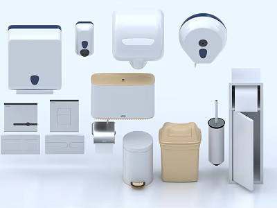 Modern Bathroom Accessories Including Towel Dispensers Soap Dispensers Trash Bins And Toilet Paper Holders 3d model