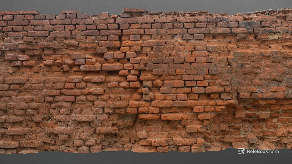 Vintage Rustic Red Brick Wall With Weathered Texture And Distressed Bricks 3d model 