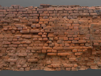 Vintage Rustic Red Brick Wall With Weathered Texture And Distressed Bricks 3d model