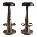 Modern Bar Stools Set of Two With Black Seats Metal Frames Hole Design Round Footrest