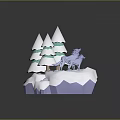Low Poly Cartoon Scene With Snowy Pine Trees And Wolf On Snowy Mountain