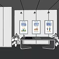 Commercial Equipment Display In Modern Room With Posters White Display Table And Lights