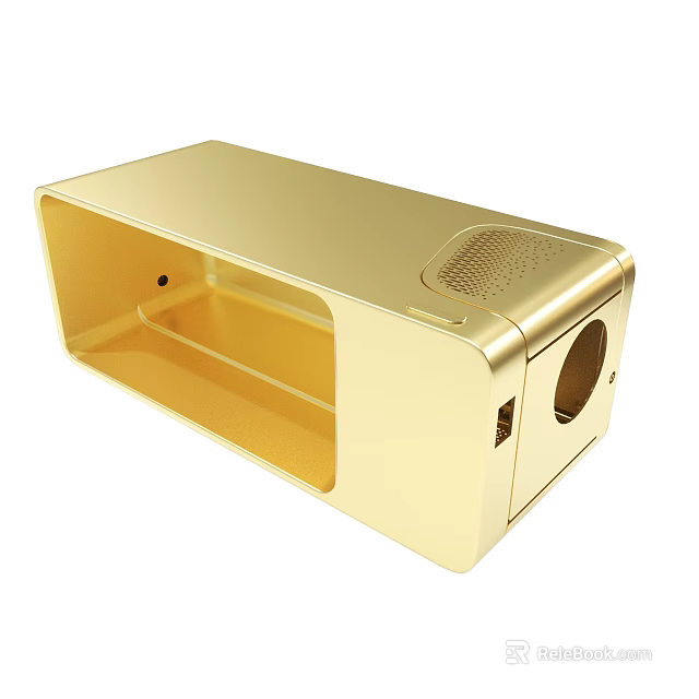 Golden Metal Electronic Device Enclosure With Open Compartment And Circular Hole 3d model 