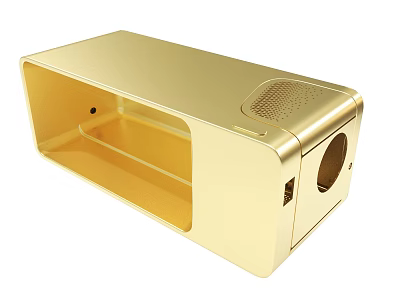 Golden Metal Electronic Device Enclosure With Open Compartment And Circular Hole 3d model
