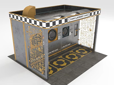 Laundry Booth Interior Design With Gray Gold Black White Checkered Top Edge Washing Machine 3d model