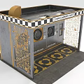 Laundry Booth Interior Design With Gray Gold Black White Checkered Top Edge Washing Machine