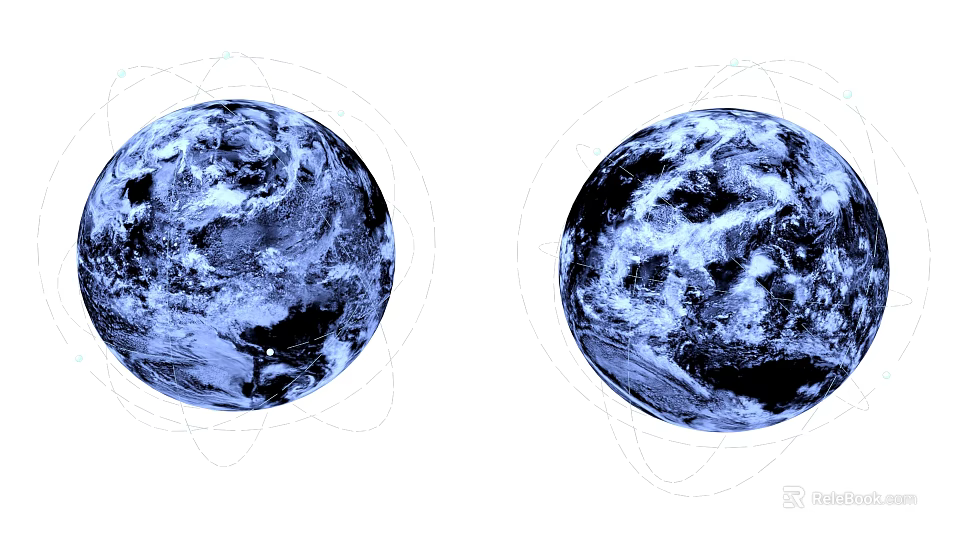 Sci Fi Scene Featuring Two Earth Planets In Digital Space Orbits 3d model 