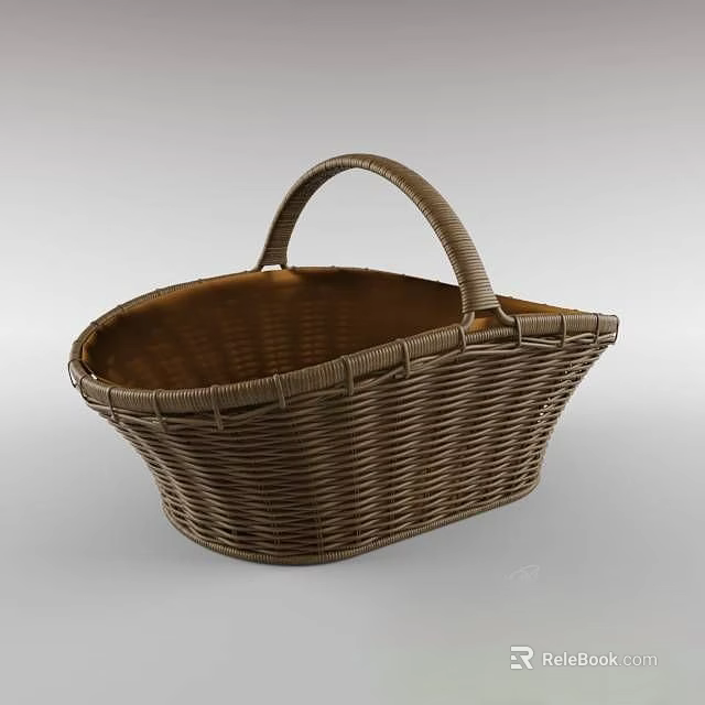 Brown Woven Basket With Handle For Daily Storage And Carrying As Household Item 3d model 
