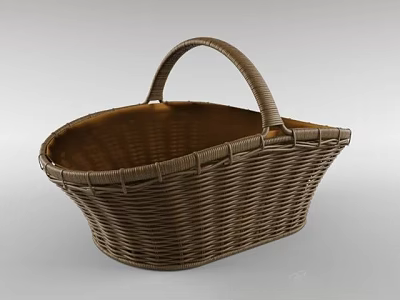 Brown Woven Basket With Handle For Daily Storage And Carrying As Household Item 3d model