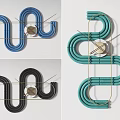 Modern Designed Clocks Curved Tubular Shapes Blue Black Teal Round Dials