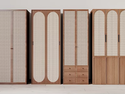 Modern Wooden Entryway Cabinet And Side Cabinet With Lattice Doors And Storage Drawers 3d model