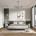 Modern Minimalist Bedroom With Gray Headboard Deer Art Chandelier Wooden Wardrobe And Rug