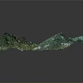 3D Terrain Landscape Model With Green Vegetation And White Pathways