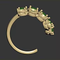 Elegant Golden Open Ring With Green Gemstones And Intricate Metallic Design