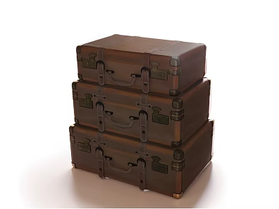 Vintage Brown Stacked Suitcases With Metal Locks Handles And Classic Look 3d model